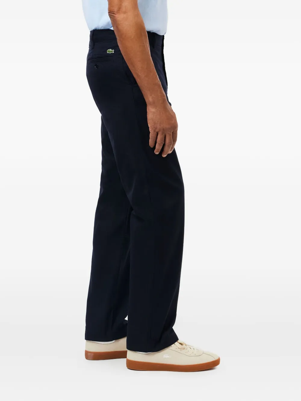 Lacoste Embroidered-logo Flat-front Trousers In Black