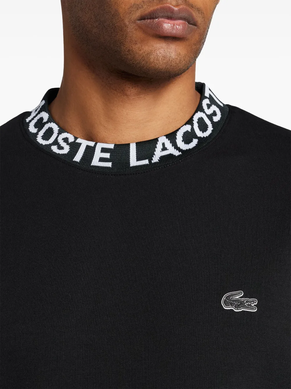 Shop Lacoste Logo-jacquard Collar Sweatshirt In Black