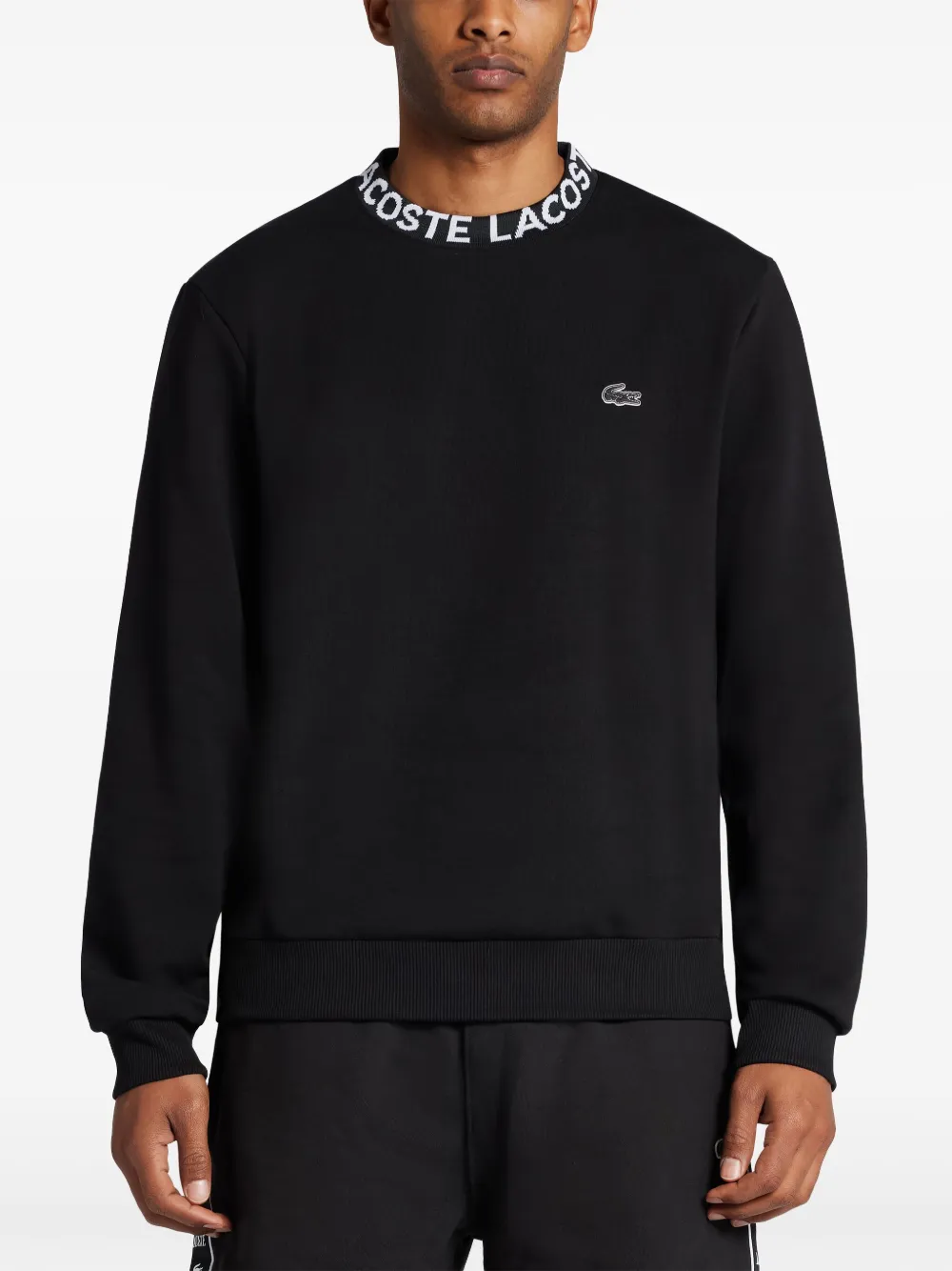 Shop Lacoste Logo-jacquard Collar Sweatshirt In Black