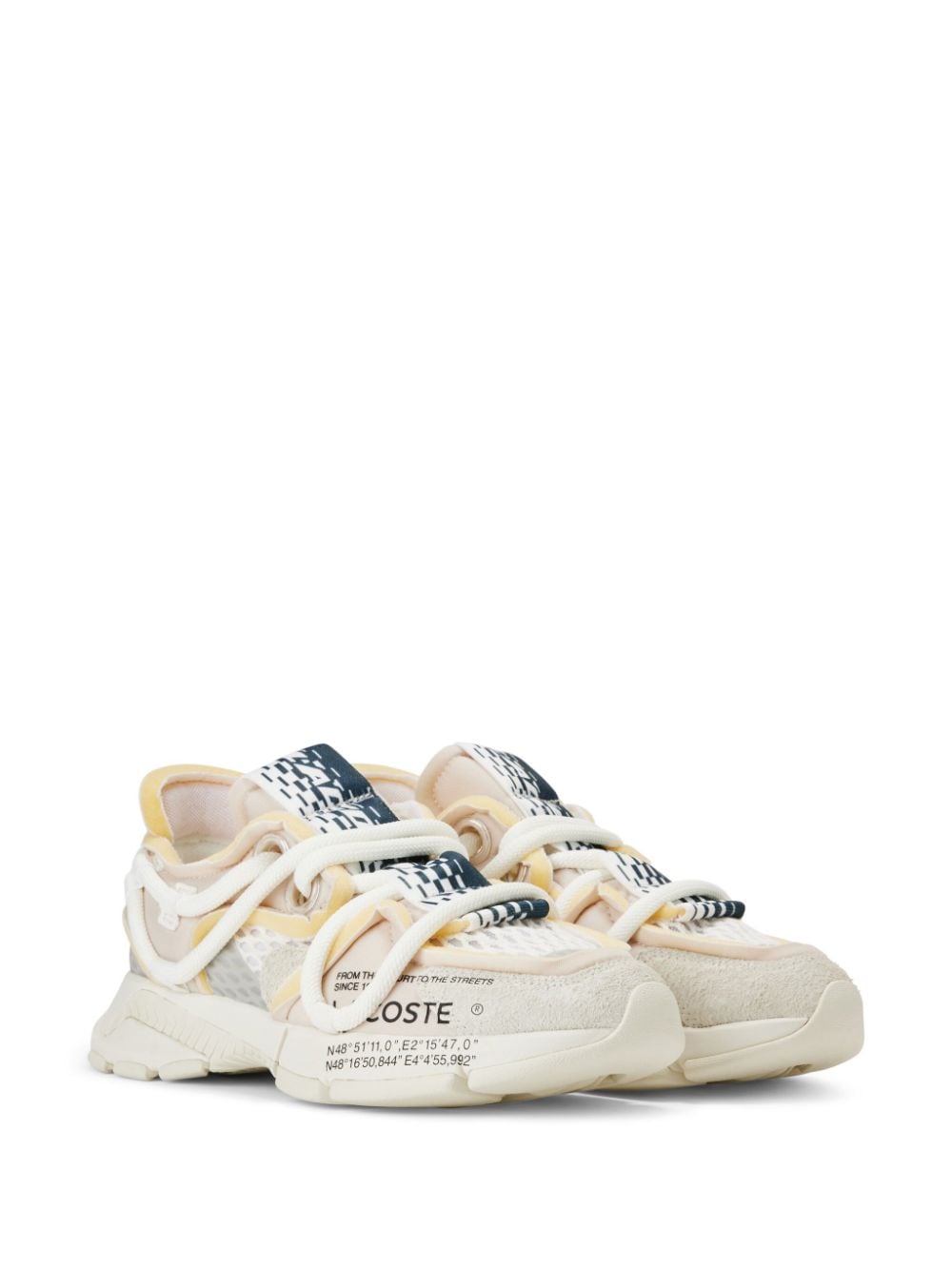 Shop Lacoste Logo-print Panelled Sneakers In Neutrals