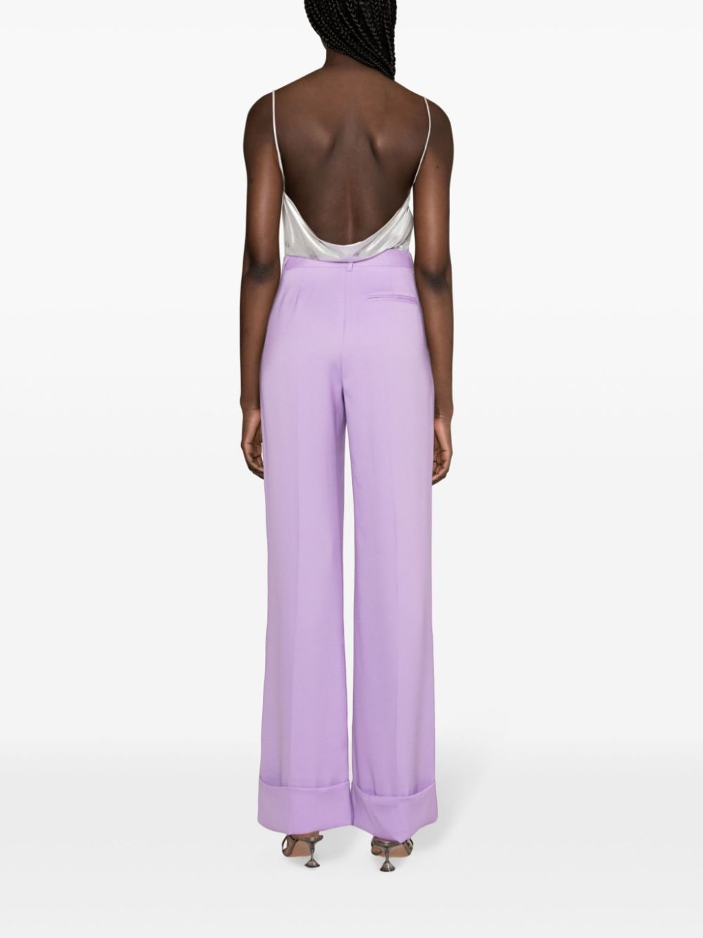 Shop The Andamane High-waist Palazzo Crepe Trousers In Purple