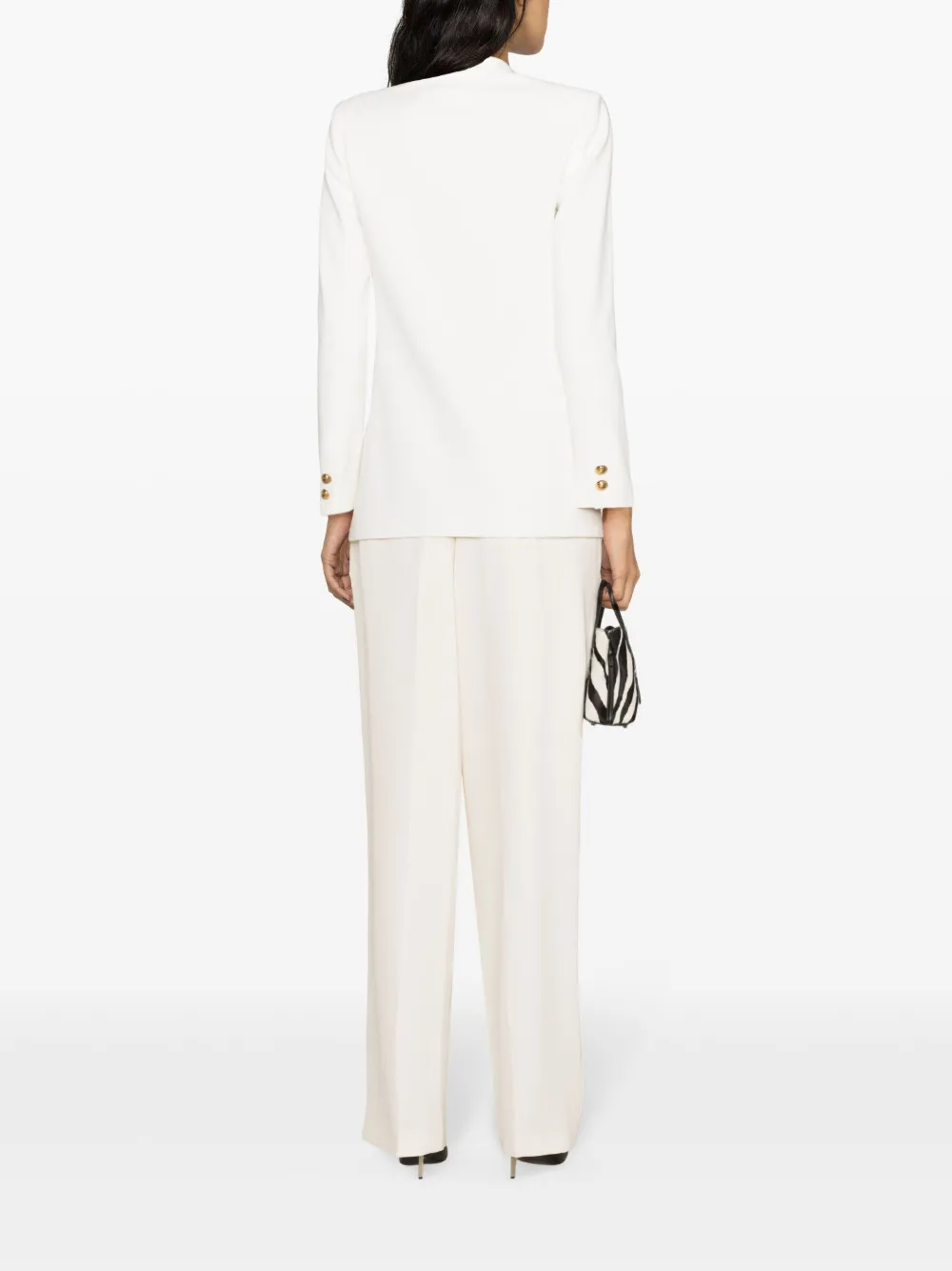 Shop Elisabetta Franchi Double-breasted Twill Blazer In Neutrals