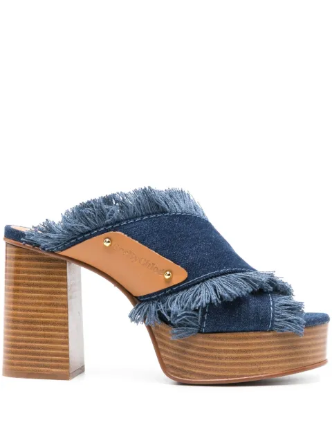 See by Chloé 100mm frayed-detailing denim mules