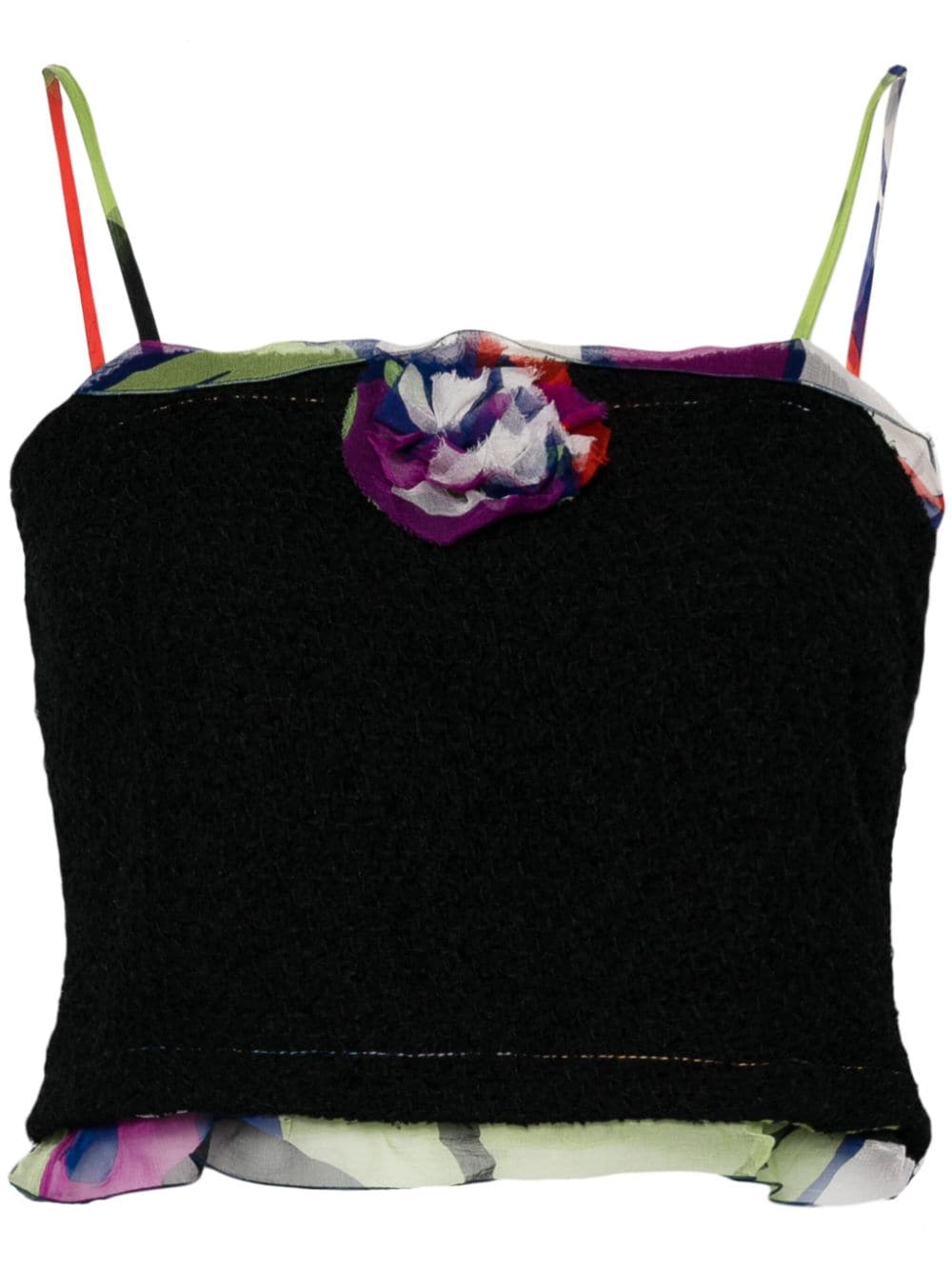 Pre-owned Chanel 2000 Flower-appliqué Top In Black