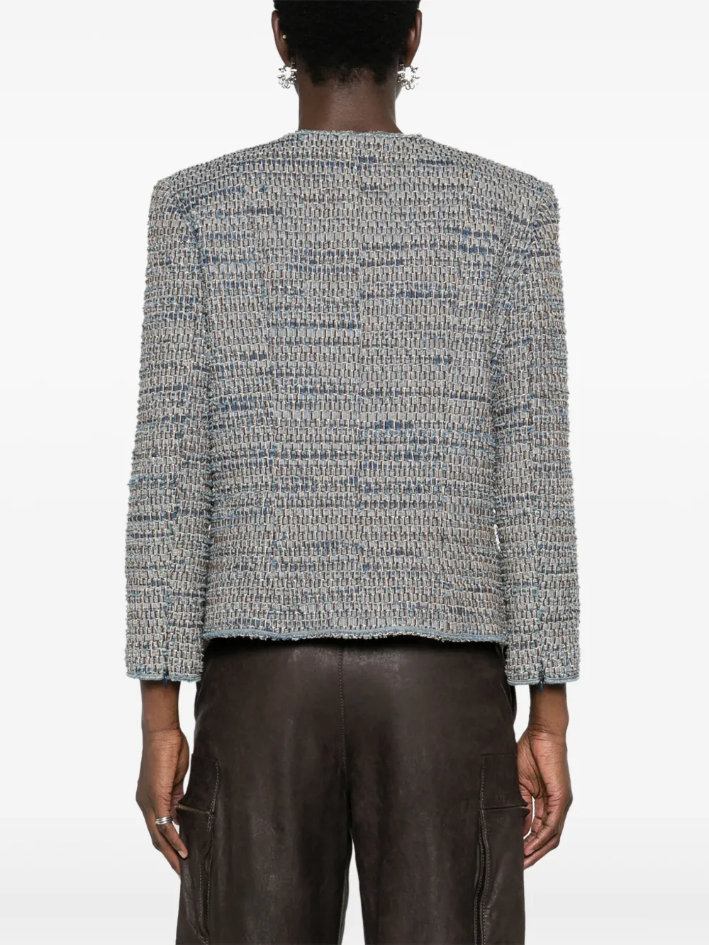 Pre-owned Chanel 2003 Frayed Tweed Jacket In Blue