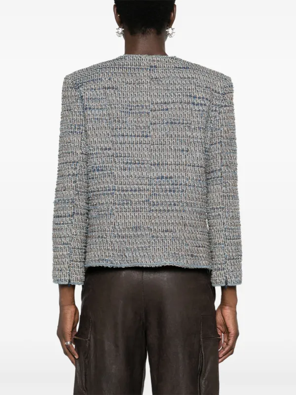 CHANEL Pre-Owned 2003 Frayed Tweed Jacket | Blue | FARFETCH GE