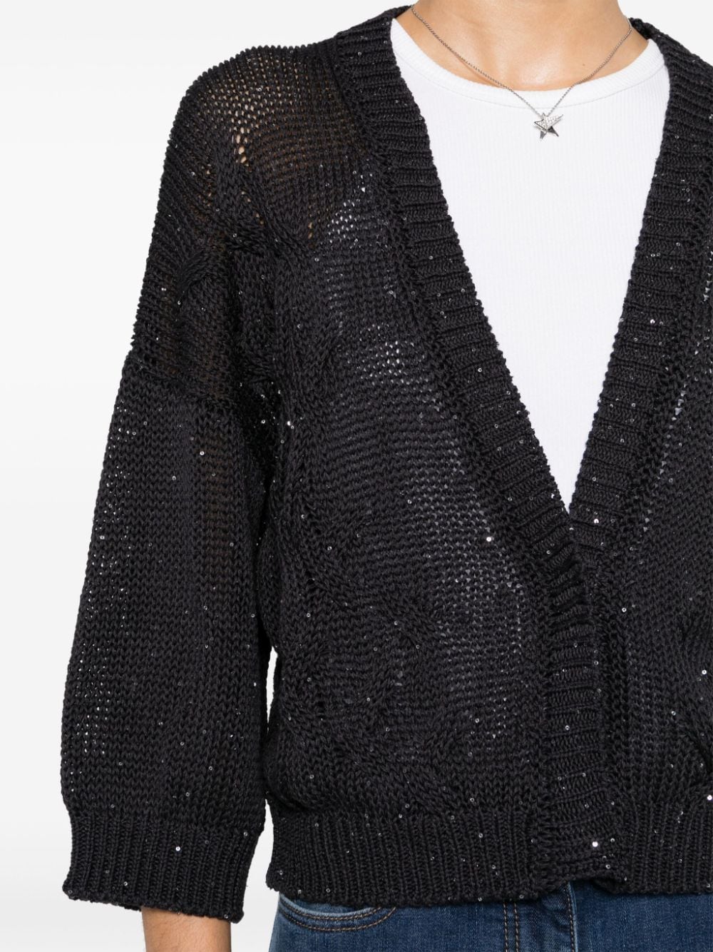 Shop Peserico Sequin-embellished Knitted Cardigan In Black