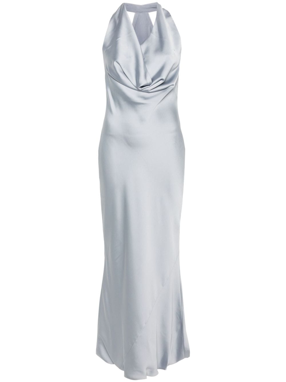 Norma Kamali Halterneck Crepe Maxi Dress In Silver