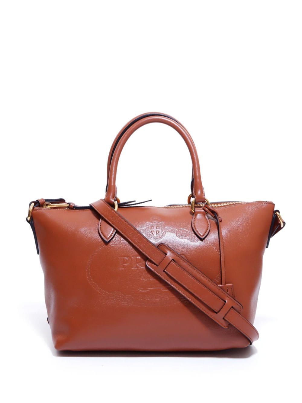 Pre-owned Prada Logo-debossed Two-way Bag In Brown