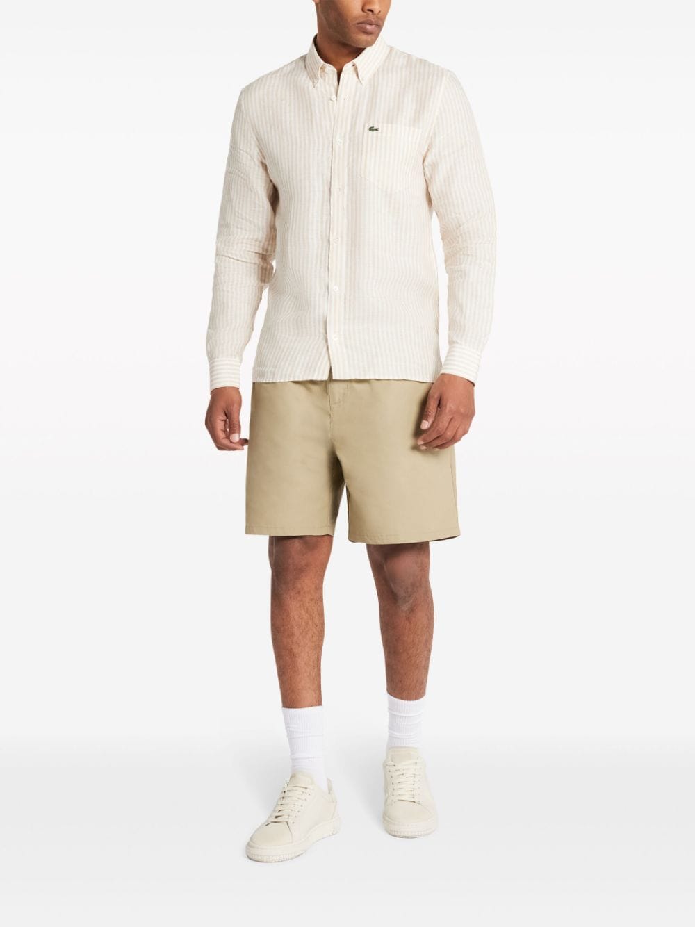 Lacoste logo-appliqué poplin shorts - Beige