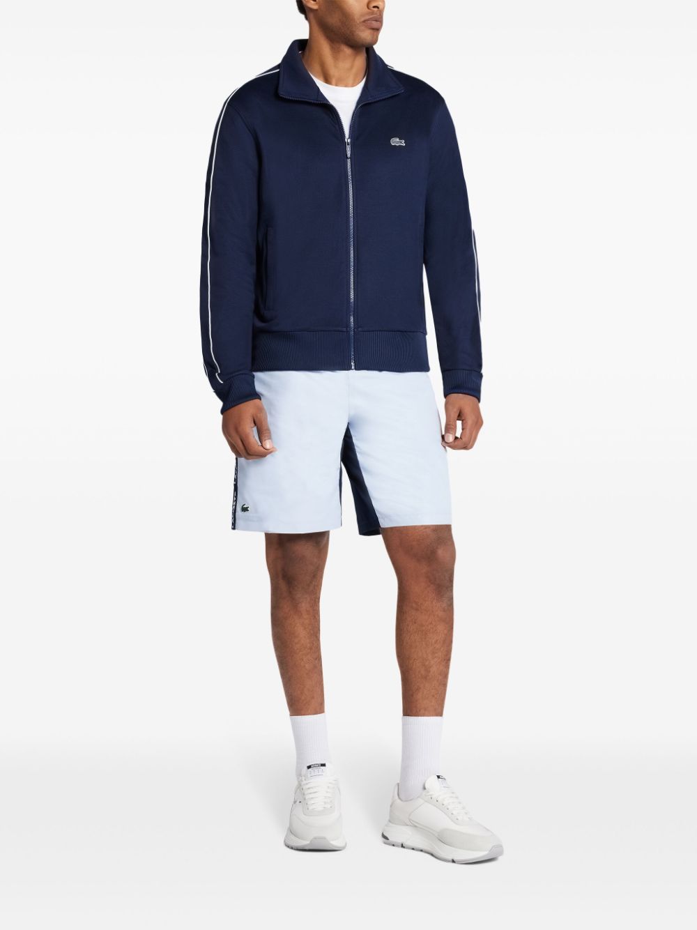 Shop Lacoste Logo-stripe Elasticated Shorts In Blue