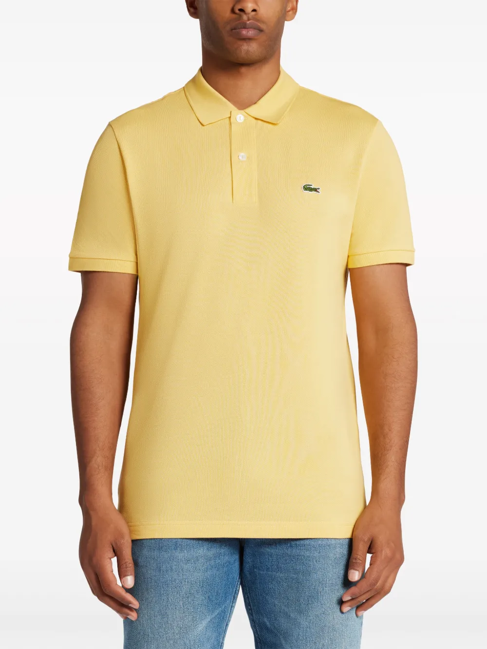 Shop Lacoste Logo-embroidered Cotton Polo Shirt In Yellow