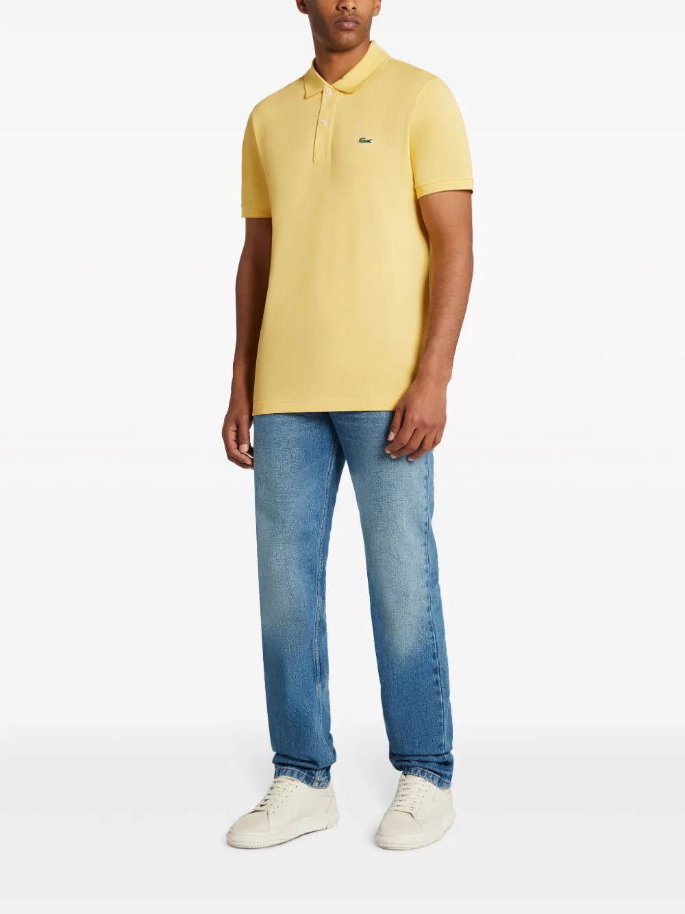 Shop Lacoste Logo-embroidered Cotton Polo Shirt In Yellow