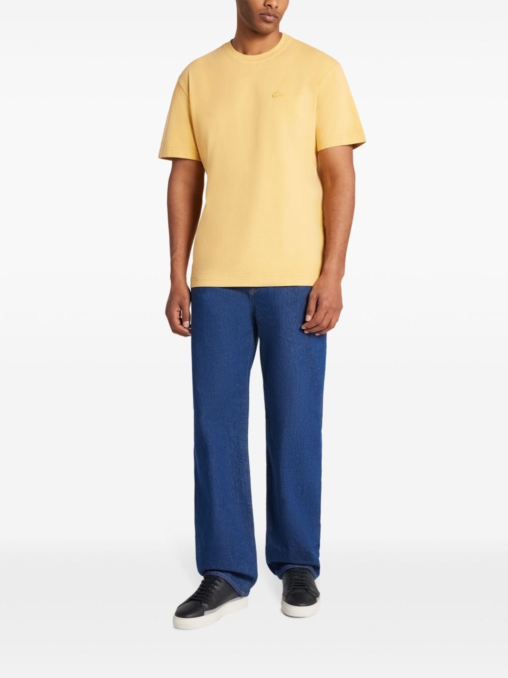 Shop Lacoste Logo-patch Organic Cotton T-shirt In Yellow