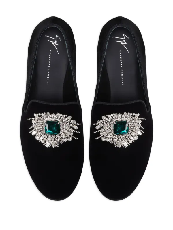 $1,295 NEW Giuseppe Zanotti Black Velvet Crystal GZ Smoking Loafers Size 7(40) Giuseppe Zanotti Men main image 2