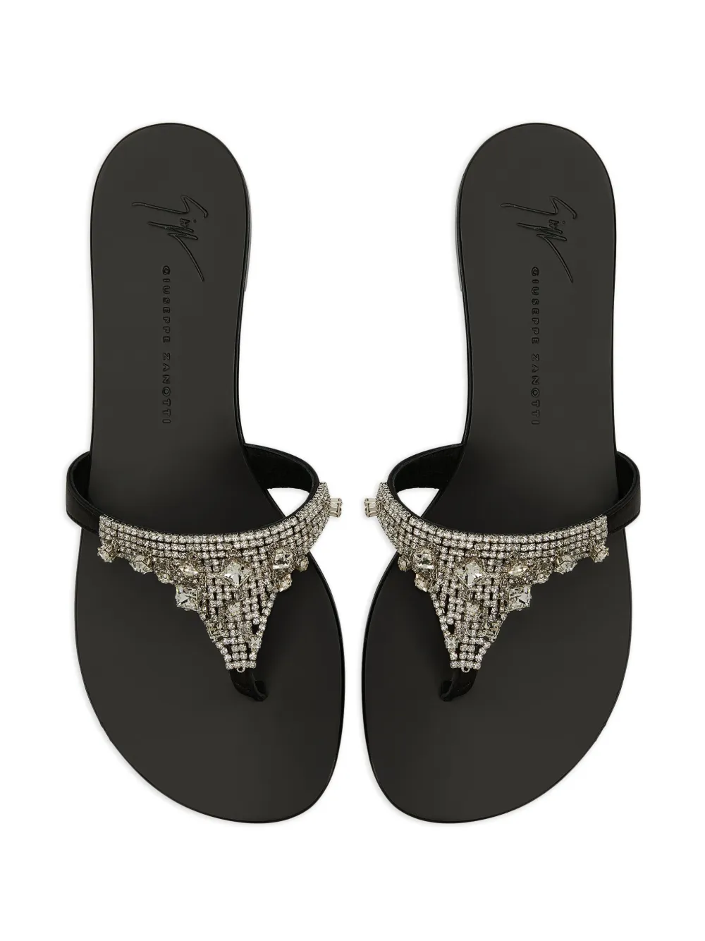 Shop Giuseppe Zanotti Clarett Crystal-embellished Flat Sandals In Black