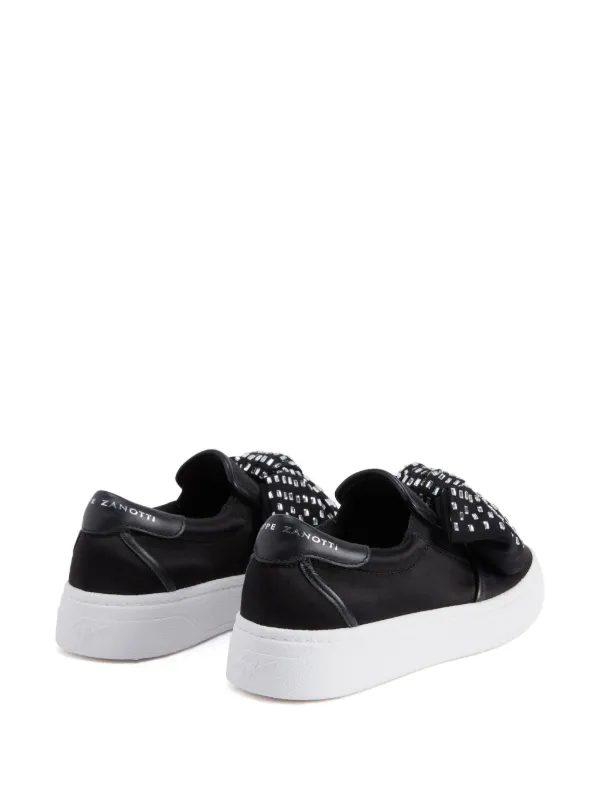 Giuseppe Zanotti crystal bow leather sneakers women Rubber Crystal Leather Leather Satin Silk Rhinestone 36 Black