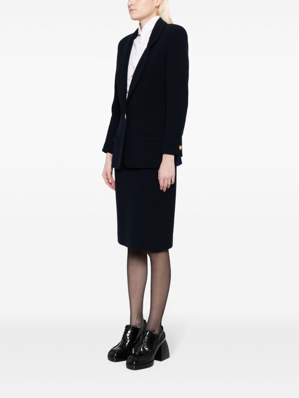 Pre-owned Chanel 1990s Single-breasted Wool Skirt Suit In Blue