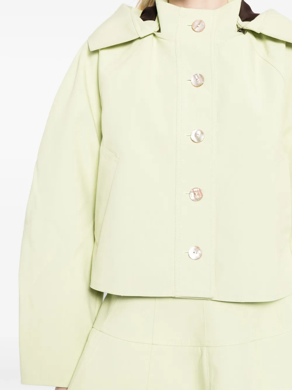 Shop Ulla Johnson Hooded Cropped Jacket In Green