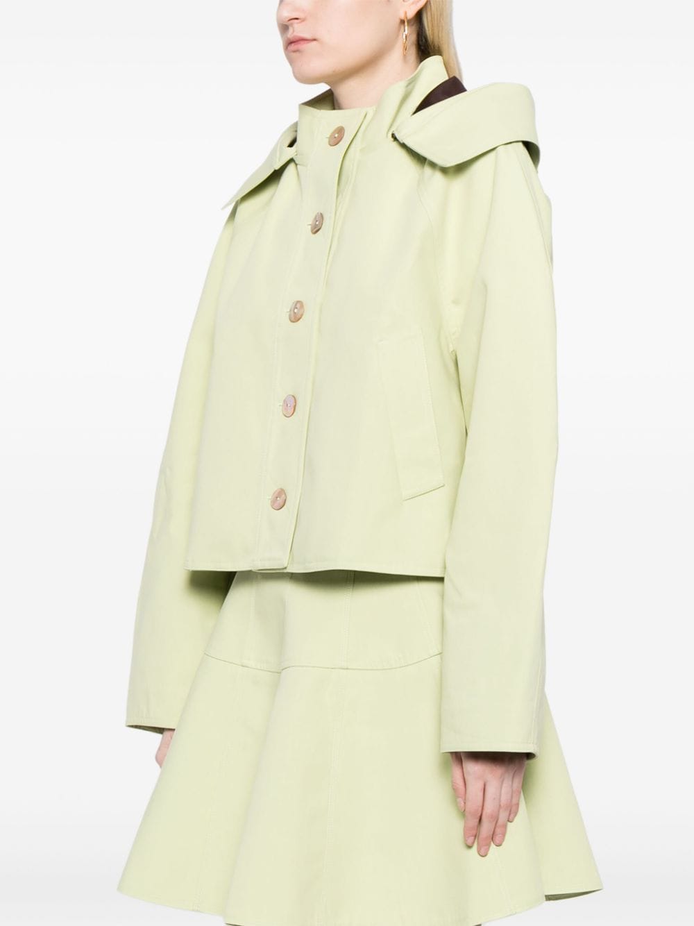 Shop Ulla Johnson Hooded Cropped Jacket In Green