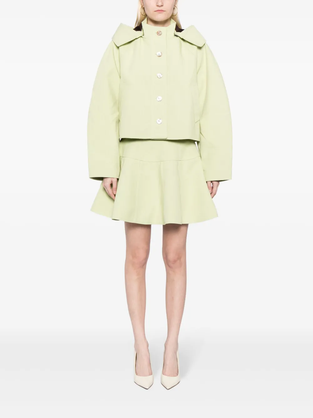 Shop Ulla Johnson Hooded Cropped Jacket In Green