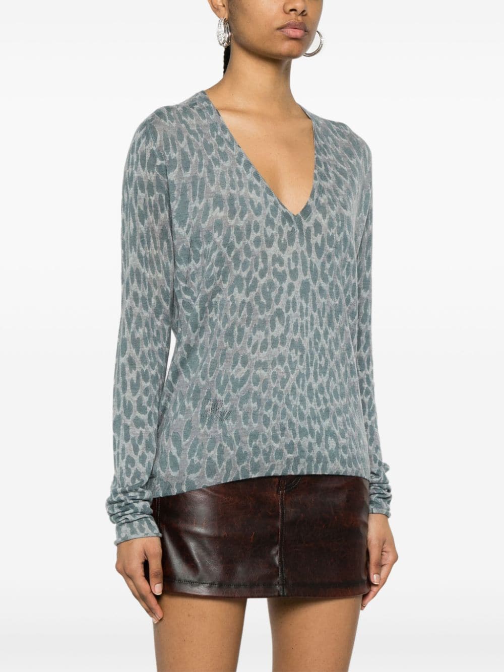 Shop Zadig & Voltaire Leopard-print Cashmere Jumper In Grey