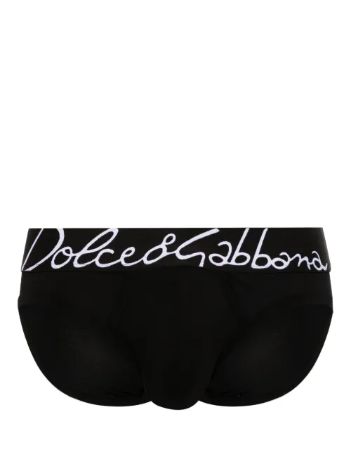 Slip en coton stretch à taille logo - Dolce & Gabbana - Modalova