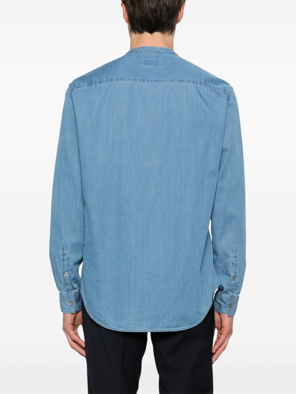 Shop Giorgio Armani Band-collar Denim Shirt In 蓝色
