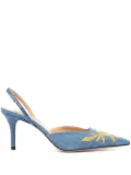 Arteana 75mm Verona flower-embroidered denim pumps - Blue