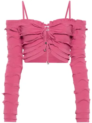 Blumarine Ruffled Cropped Cardigan | Pink | FARFETCH