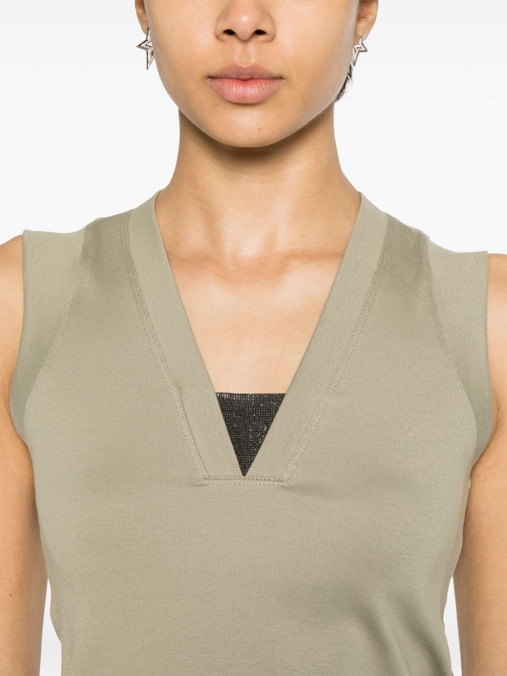 Shop Brunello Cucinelli Fine-ribbed Sleeveless Top In Green
