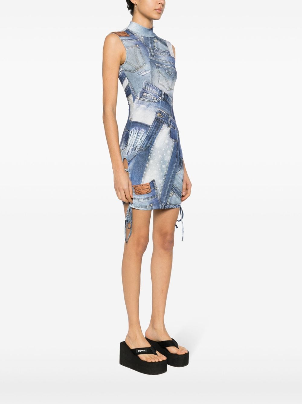 Shop Chiara Ferragni Lace-up Denim-print Dress In Blue