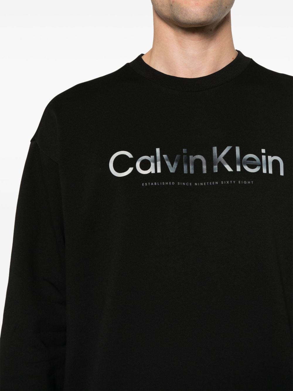 Shop Calvin Klein Logo-print Cotton Sweatshirt In Black