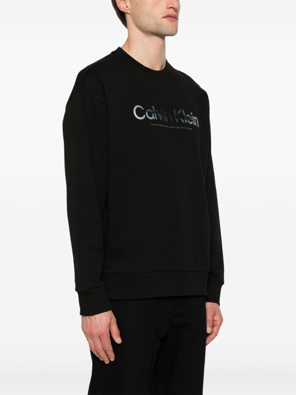 Shop Calvin Klein Logo-print Cotton Sweatshirt In Black