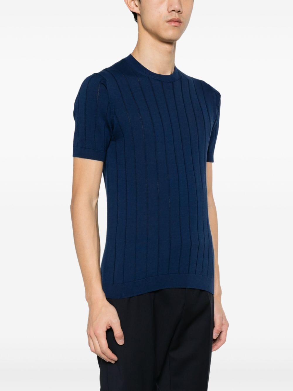 Shop Tagliatore Ribbed-knit Cotton T-shirt In Blue