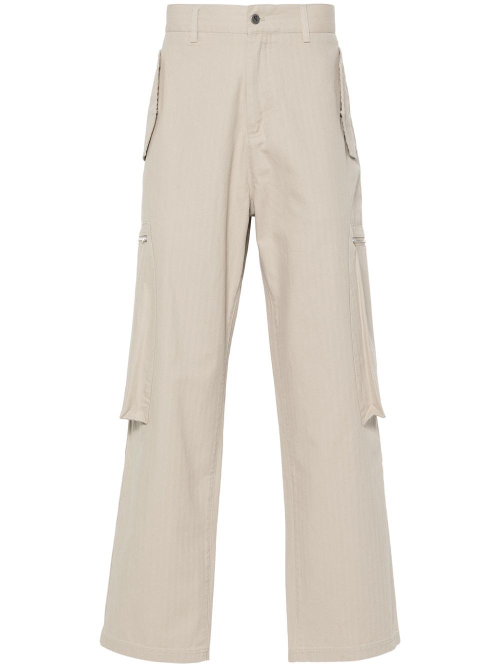 Shop Represent Embroidered-logo Cotton Trousers In Neutrals