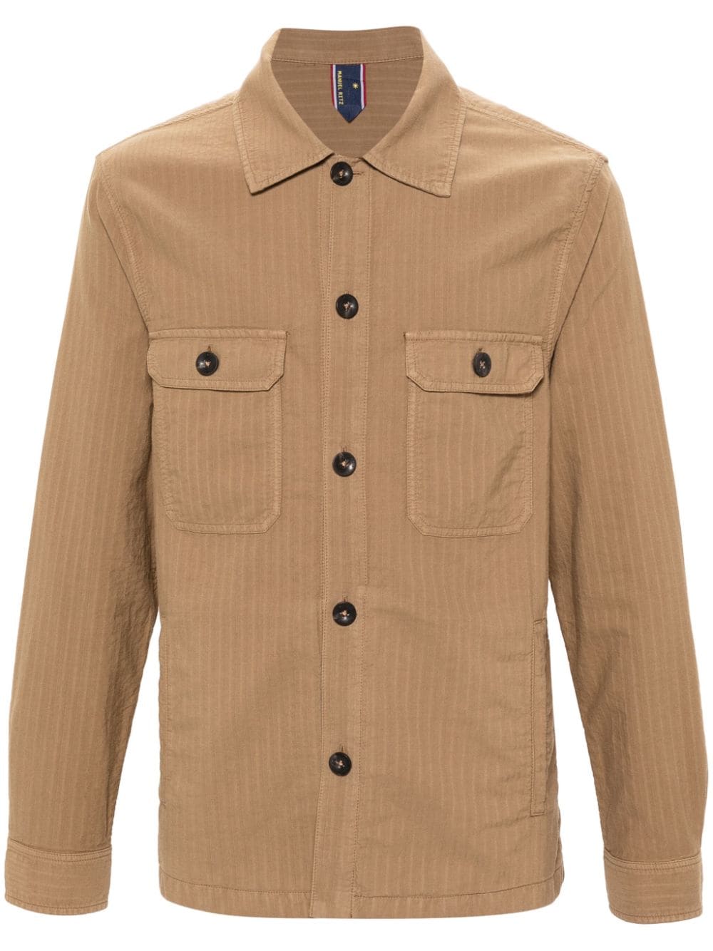 Manuel Ritz Herringbone Shirt Jacket In Brown