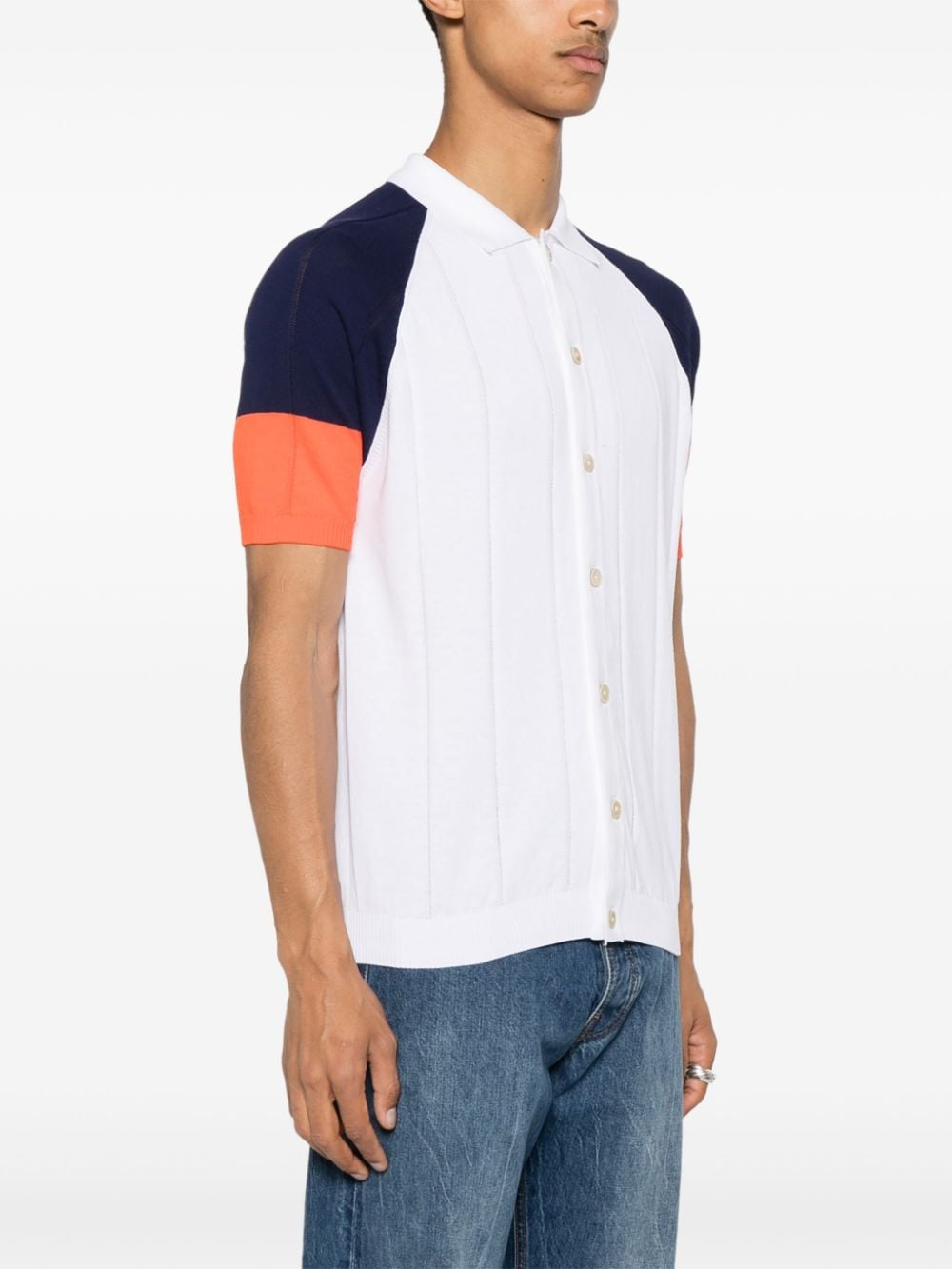 Manuel Ritz Gebreid overhemd met colourblocking Wit