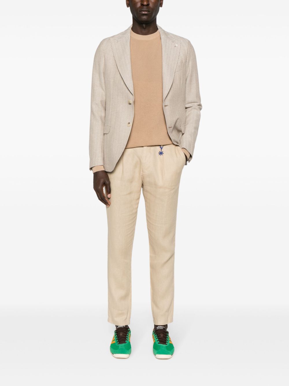 Shop Manuel Ritz Herringbone Single-breasted Blazer In Neutrals