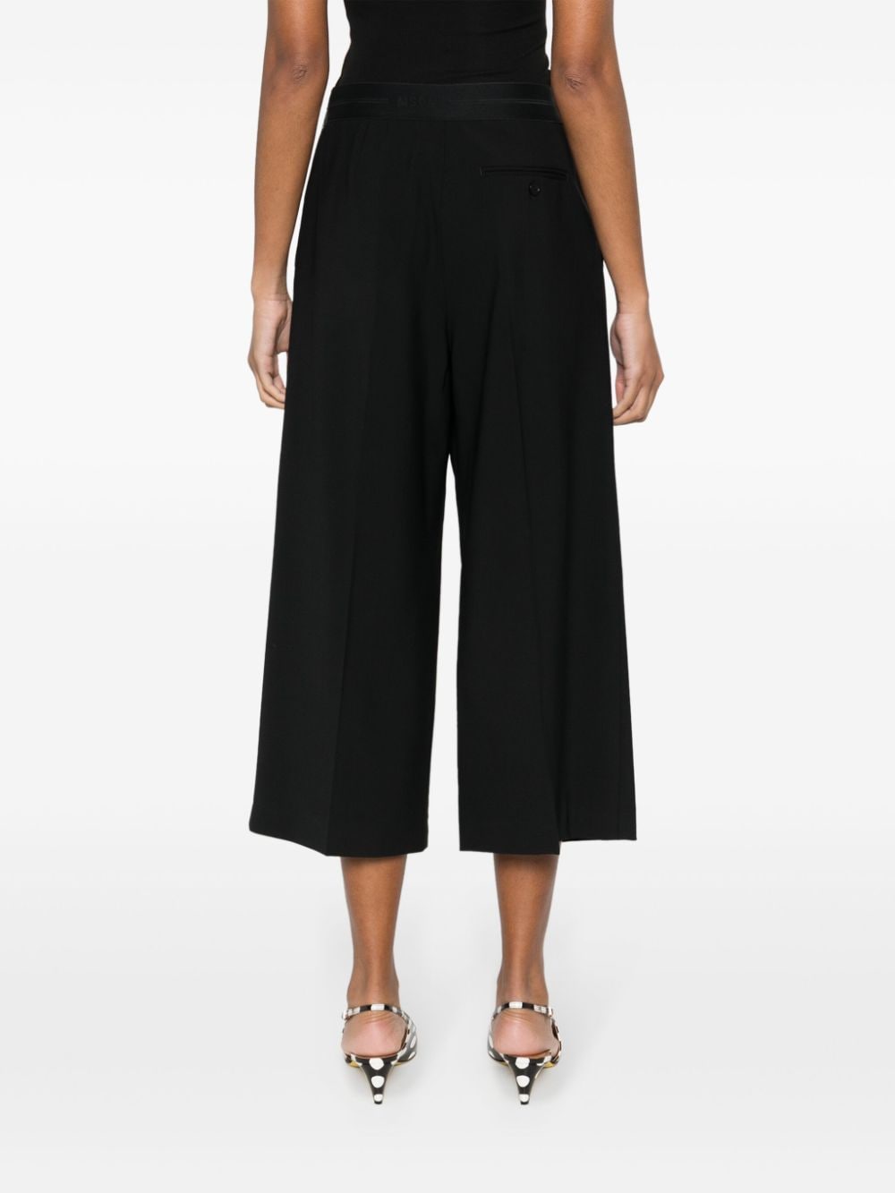 Shop Msgm Logo-waistband Cropped Trousers In Schwarz