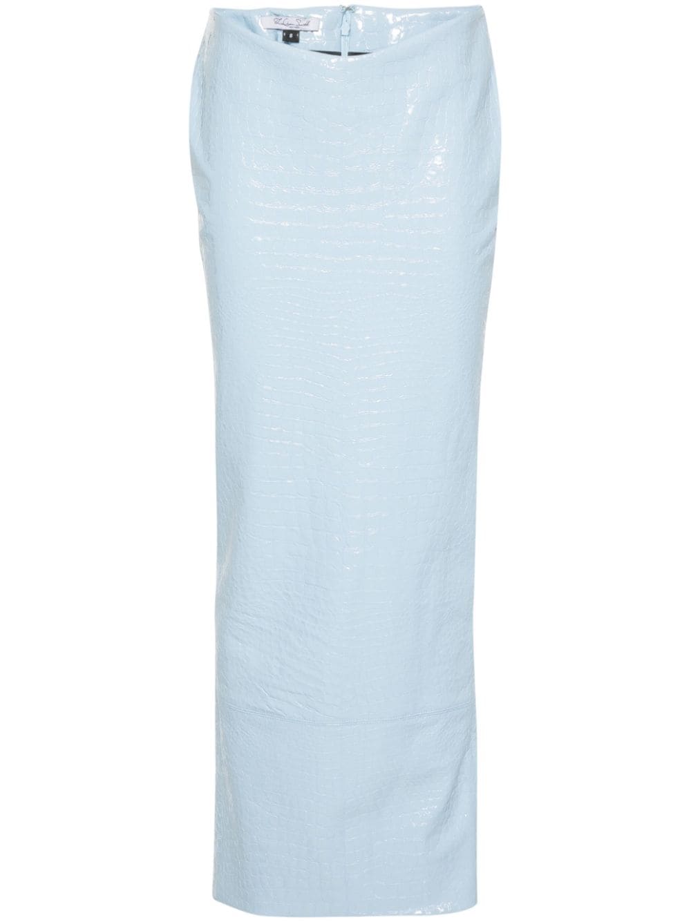 Laquan Smith Crocodile-effect Maxi Skirt In Blue