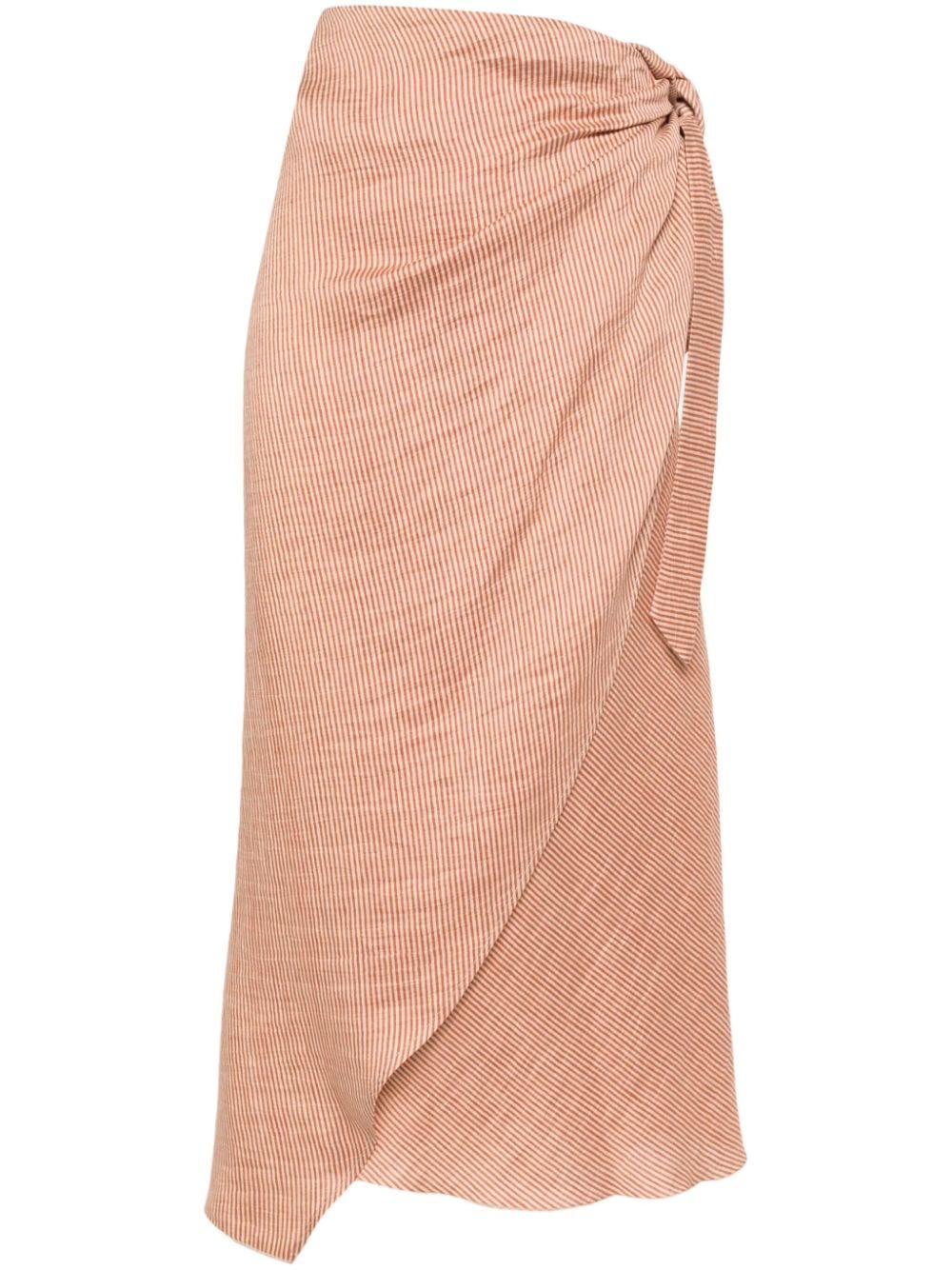 Shop Alysi Striped Linen-blend Skirt In Orange