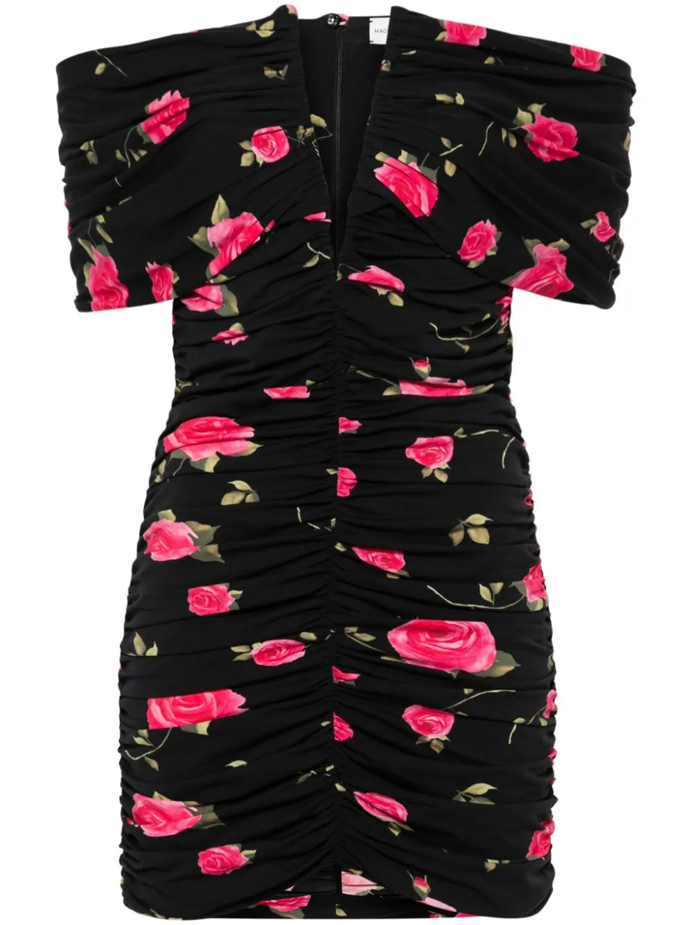 Magda Butrym Off-shoulder Floral Ruched Minidress In Black