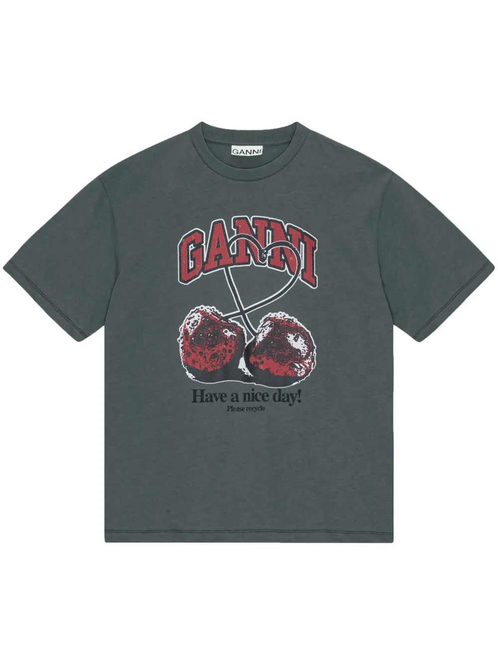 GANNI T-shirt met kersenprint Grijs