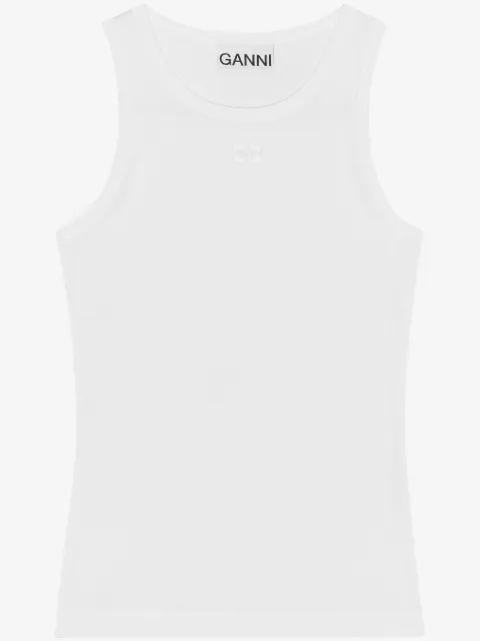 GANNI white soft cotton rib tank top