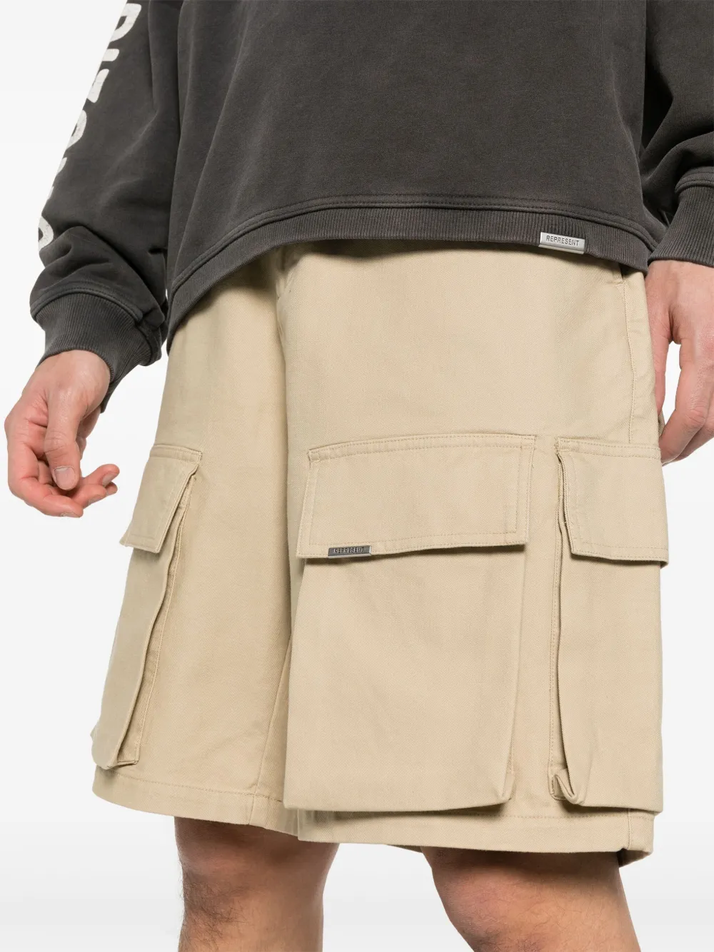 Shop Represent Logo-plaque Cargo Shorts In Neutrals