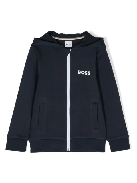 BOSS Kidswear logo-print zip-up hoodie