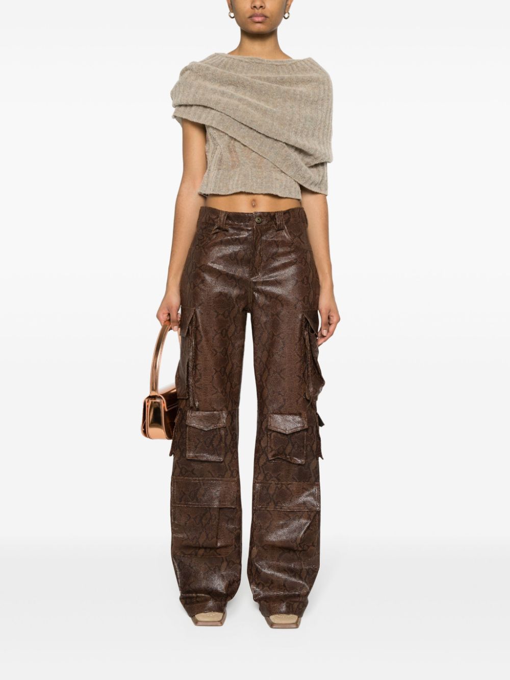 Shop Salvatore Santoro Snakeskin-effect Straight-leg Cargo Pants In 褐色