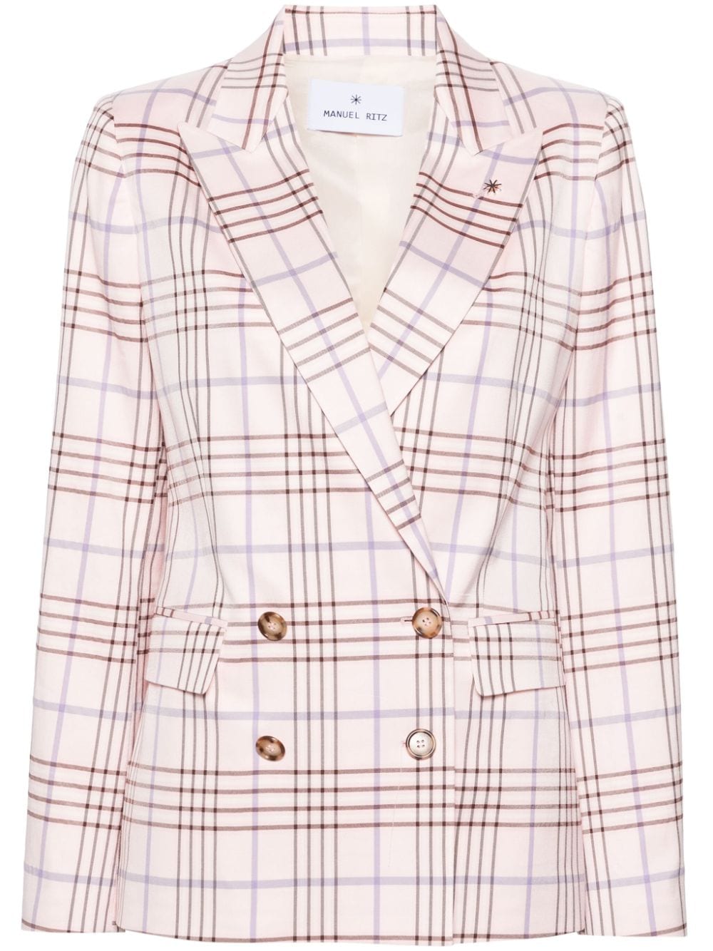 Manuel Ritz Plaid-check Double-breasted Blazer In Neutral