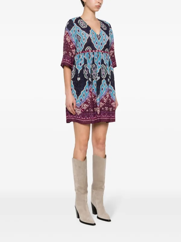 Baamp;Sh Maddy patterned-jacquard mini dress - Blue